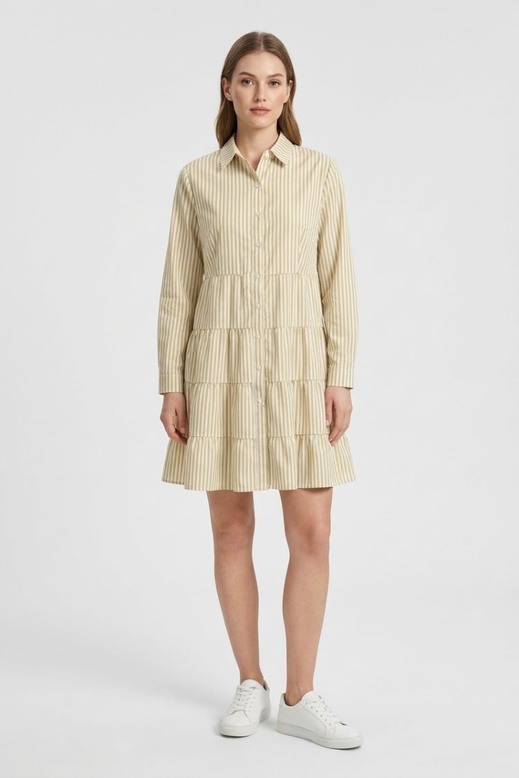 Women's Shirt Dress with Stripes and Button Placket