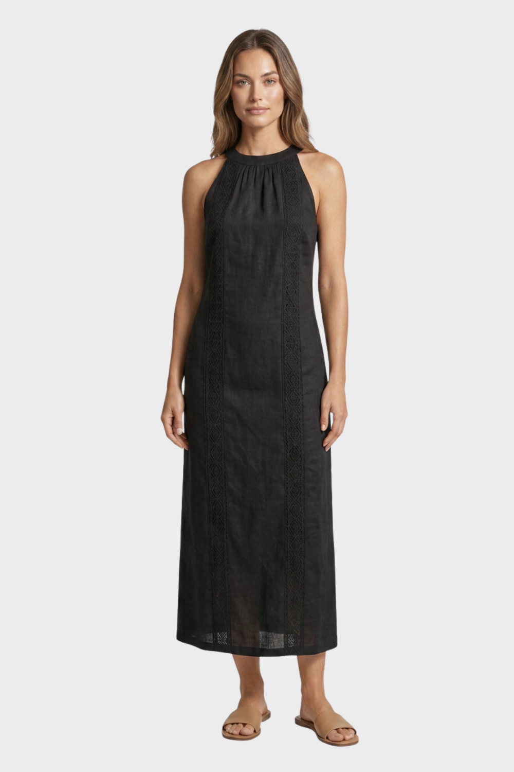 Women's Lace-Trim Linen Maxi | Slit