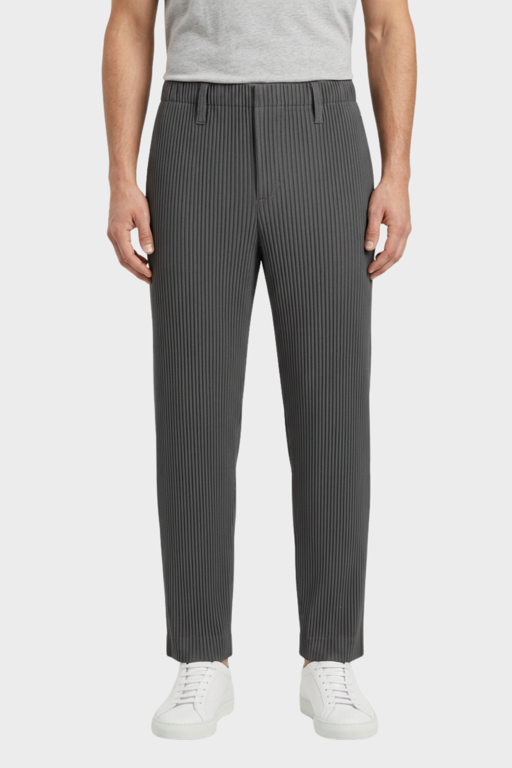Men's Trousers with Elastic Waistband, Straight Cut, Ribbed