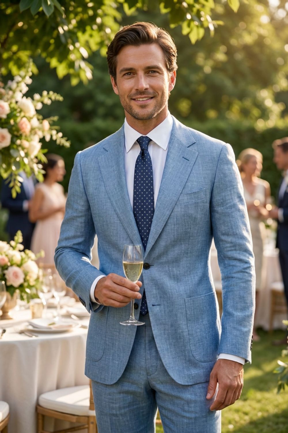 Men's Blazer in Linen Look with Notched Lapel and Button Closure