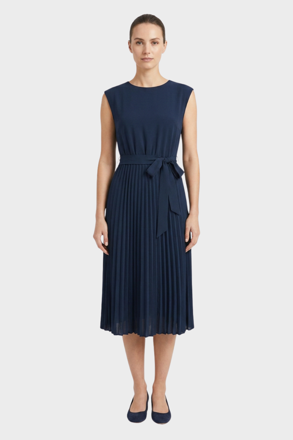 Women's Pleated Midi Dress | Belted