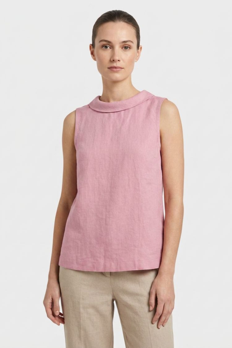 Women's Sleeveless Blouse with Round Neck