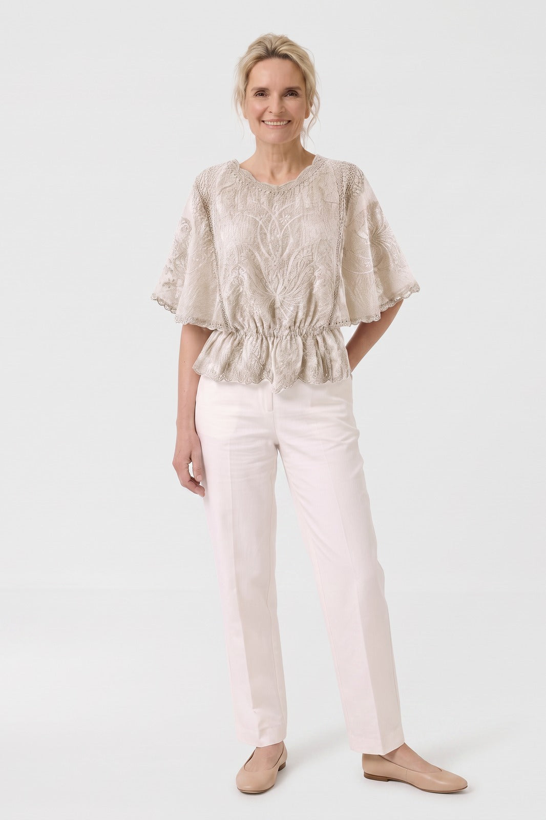 Women's Scalloped Lace Blouse | Peplum Hem