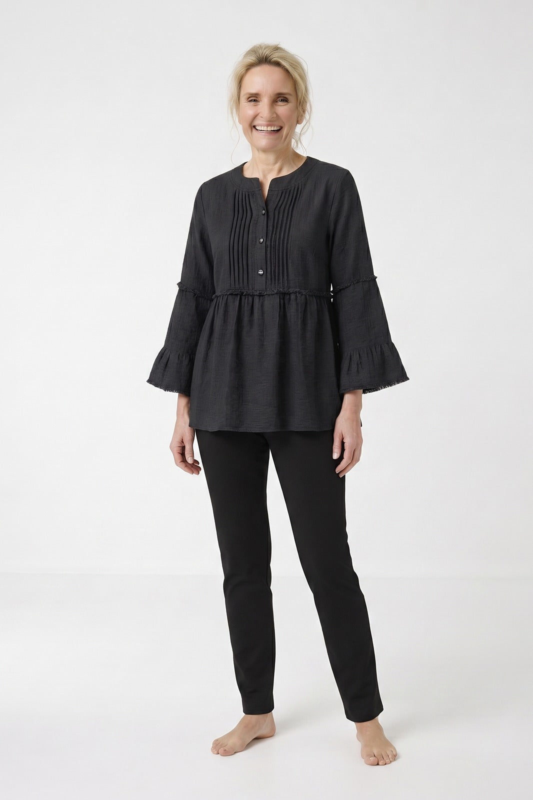 Women's Peplum Blouse | Frayed Sleeves
