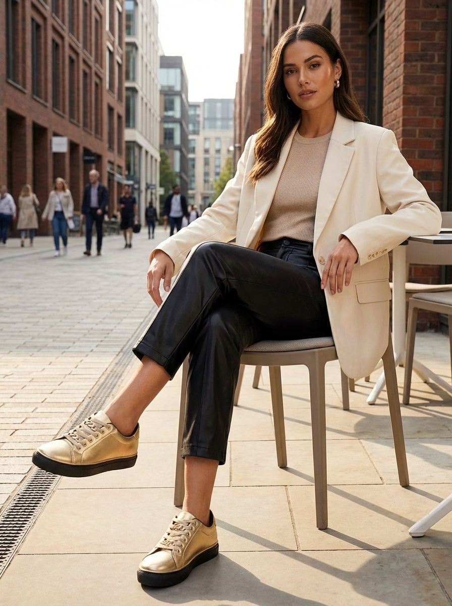 Women's Black Sneakers with Gold Chain and Platform Sole