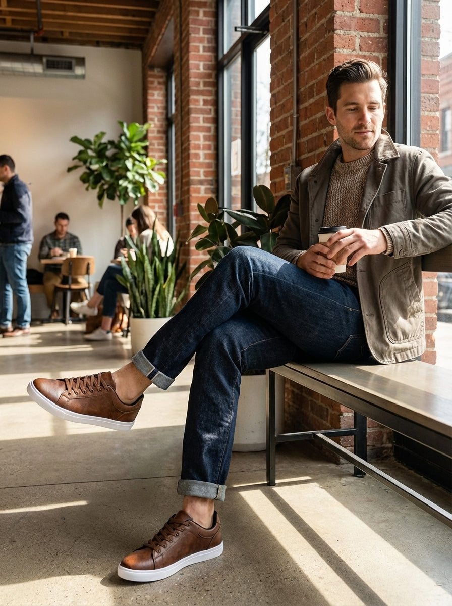 Men's Sneakers with Laces and White Sole