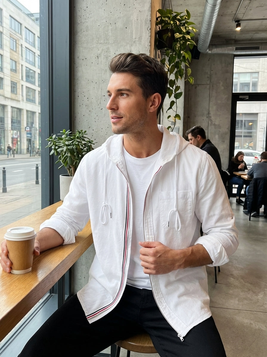 Men's Shirt Jacket with Hood and Zip