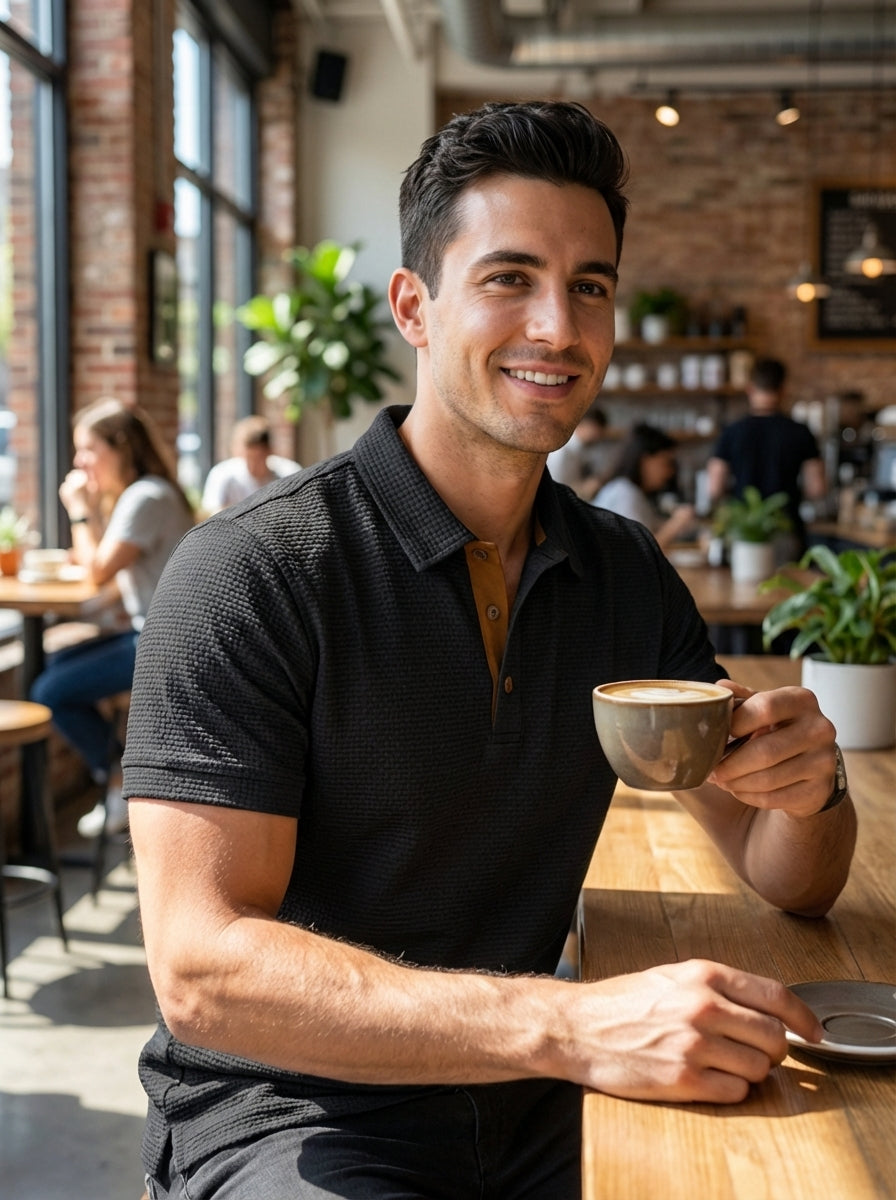 Men's Short Sleeve Polo Shirt with Button Placket