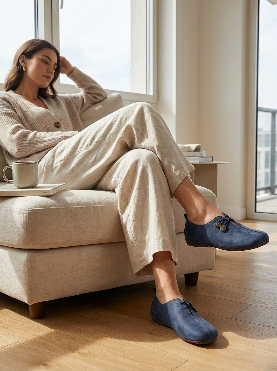Women's Ballerinas with Cut-Out and Button Detail