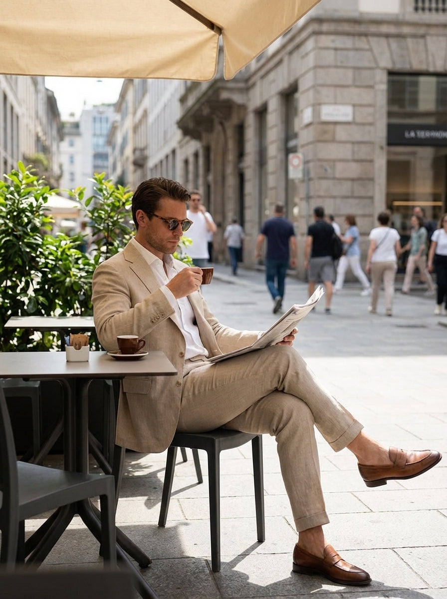 Men's Suit Two-Piece with Notched Lapel and Button Placket
