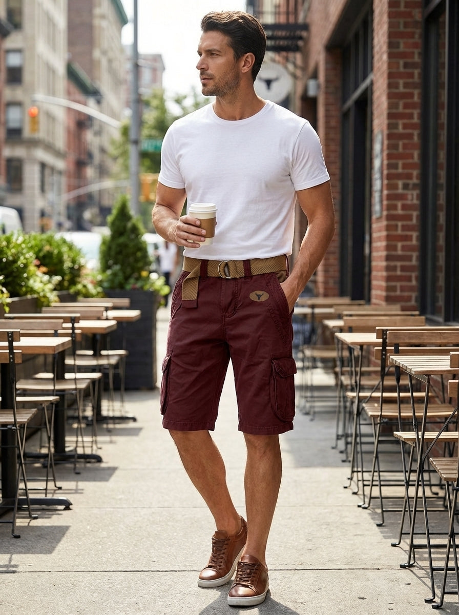 Men's Cargo Shorts with Pockets and Belt