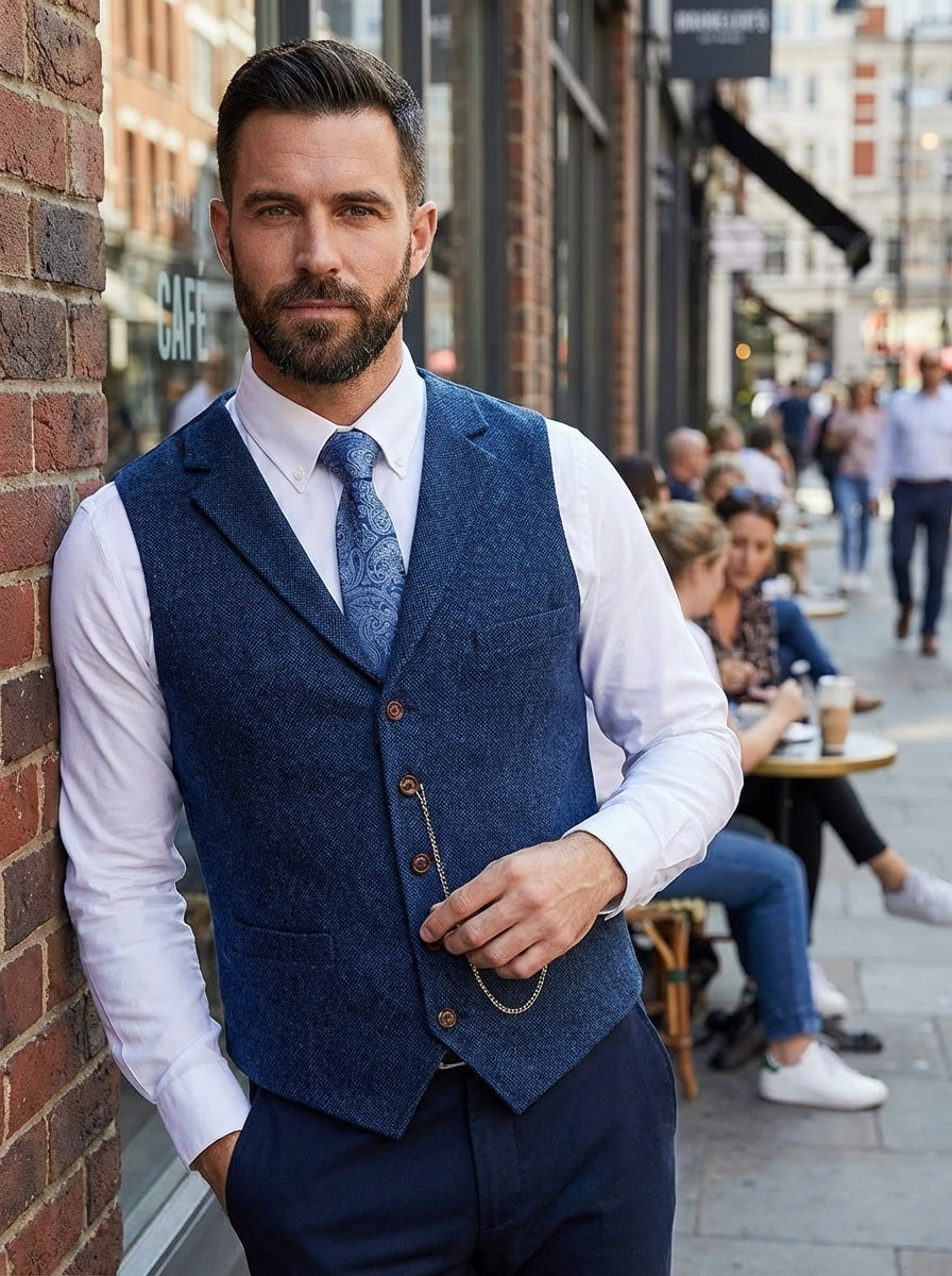 Men's Waistcoat with Notched Lapel and Button Placket