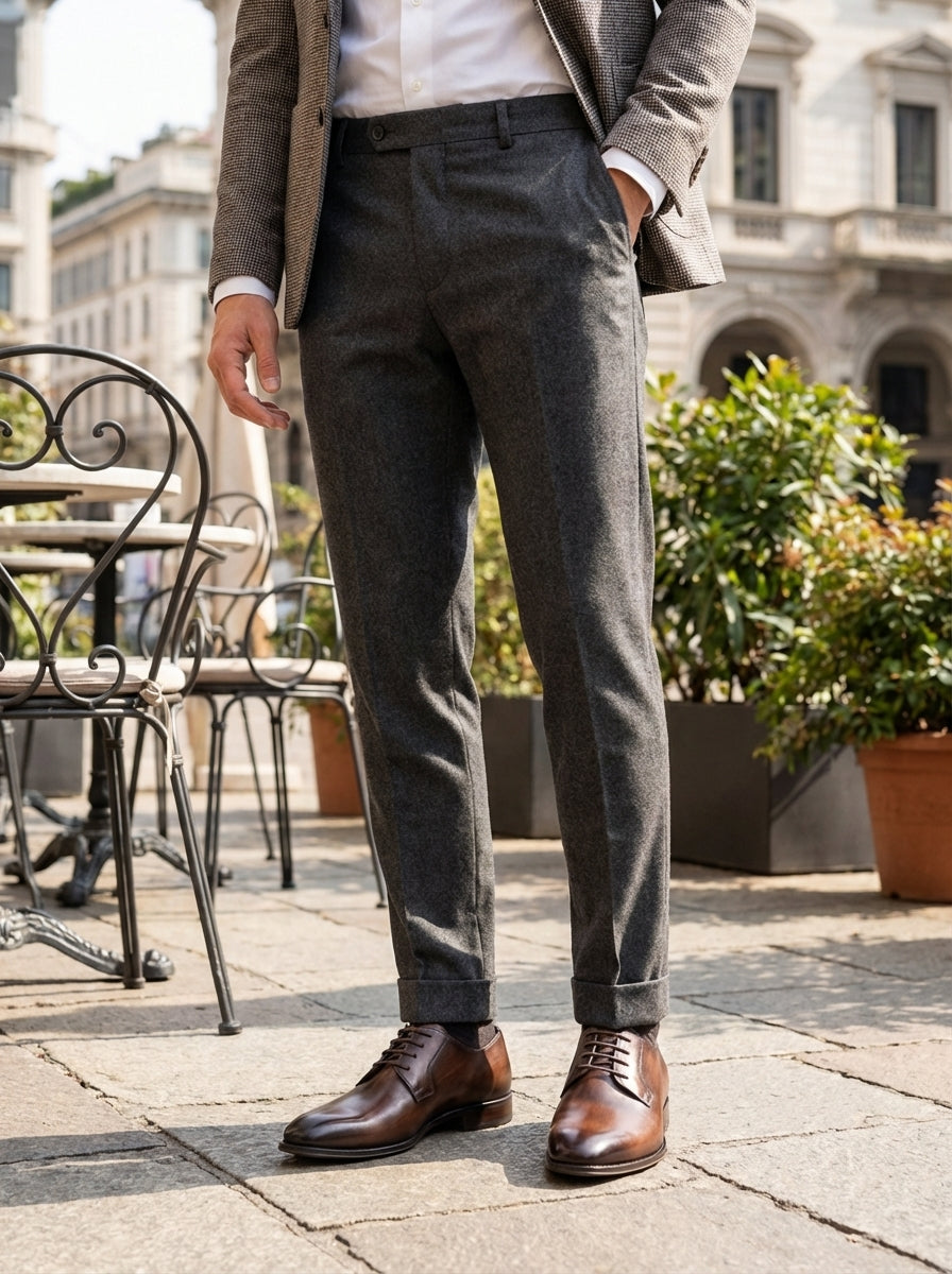 Men's Leather Shoes with Laces and Smooth Cap