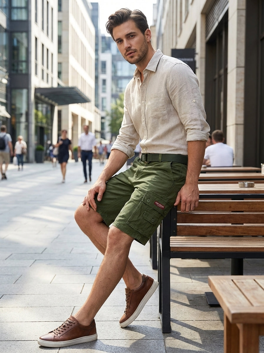 Men's Cargo Shorts with Pockets and Belt