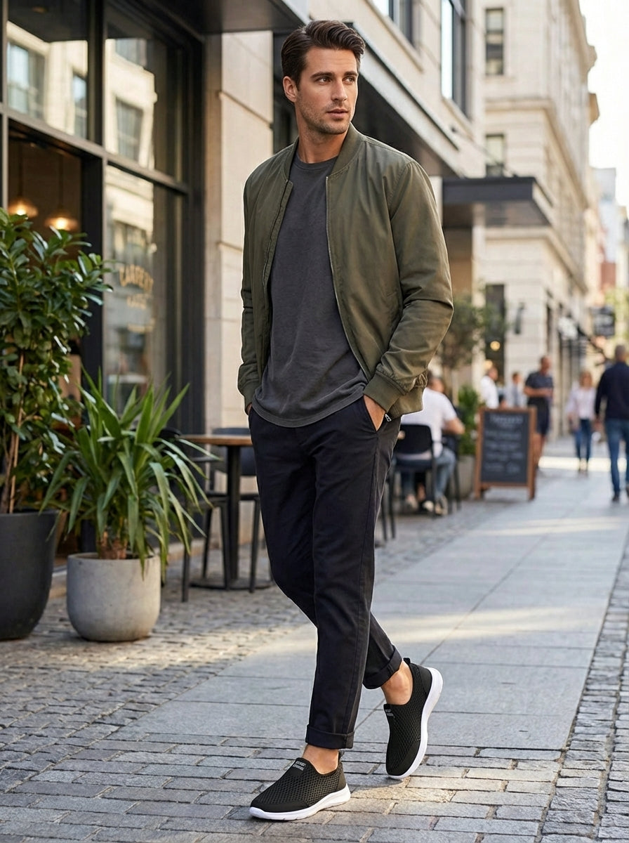 Men's Slip-On Sneakers with Mesh and Profile Sole