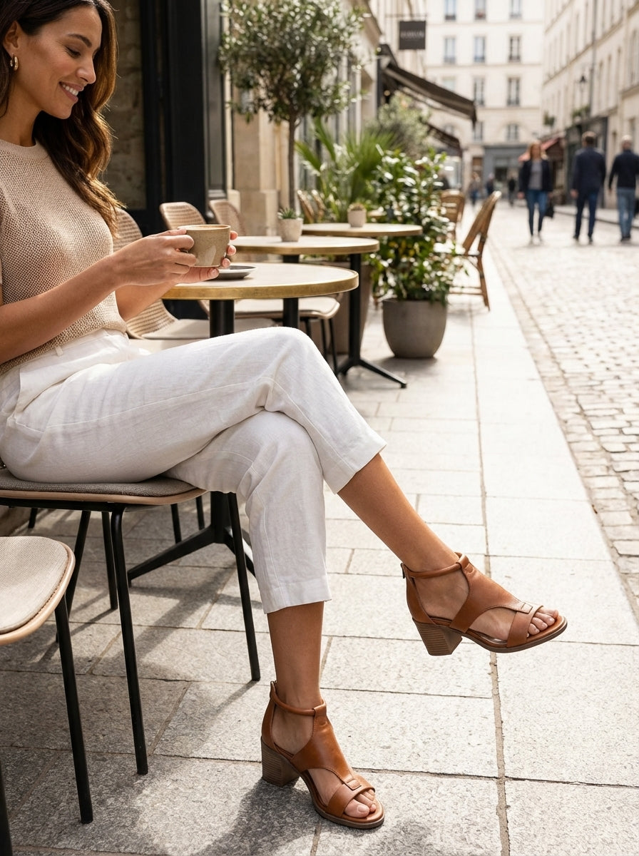 Women's Sandals with Ankle Strap and Block Heel