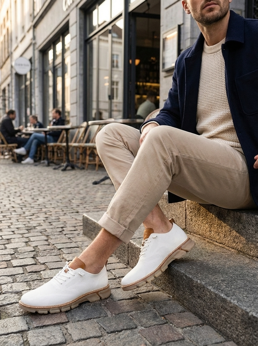 Men's Sneakers with Lacing and Knitted Look