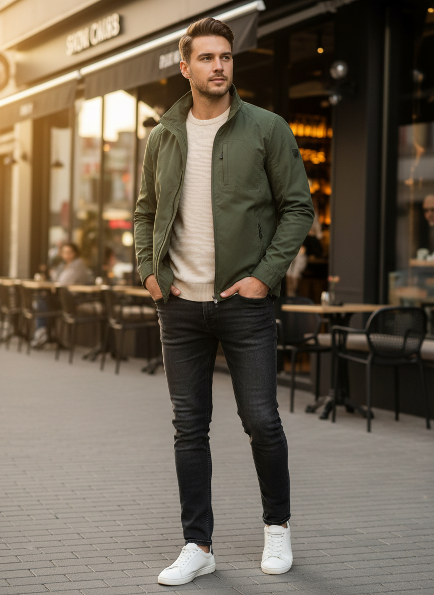 Men's Jacket with Zip and Stand-up Collar