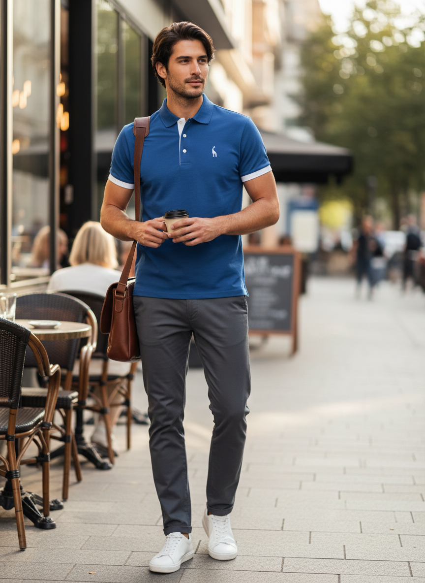 Men's Short Sleeve Polo Shirt with Contrast Collar