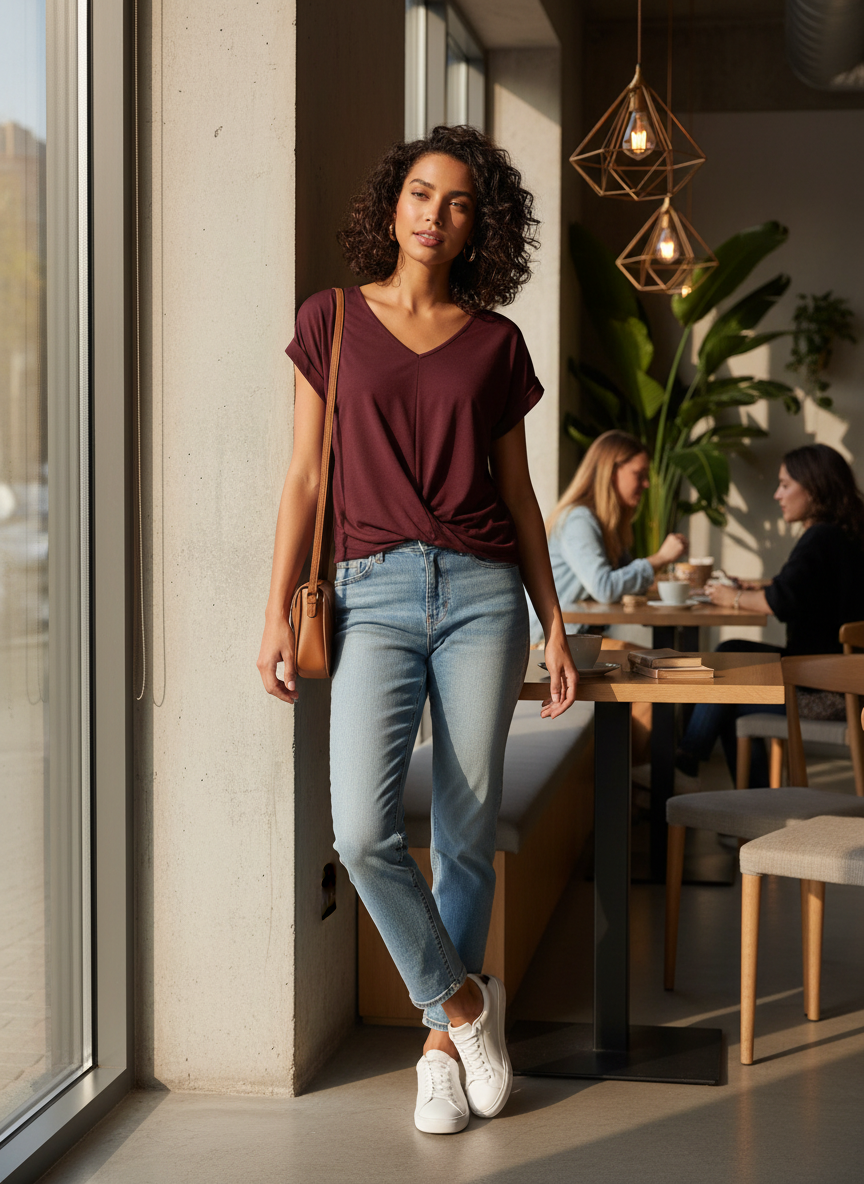 Women's V-Neck T-Shirt with Knot