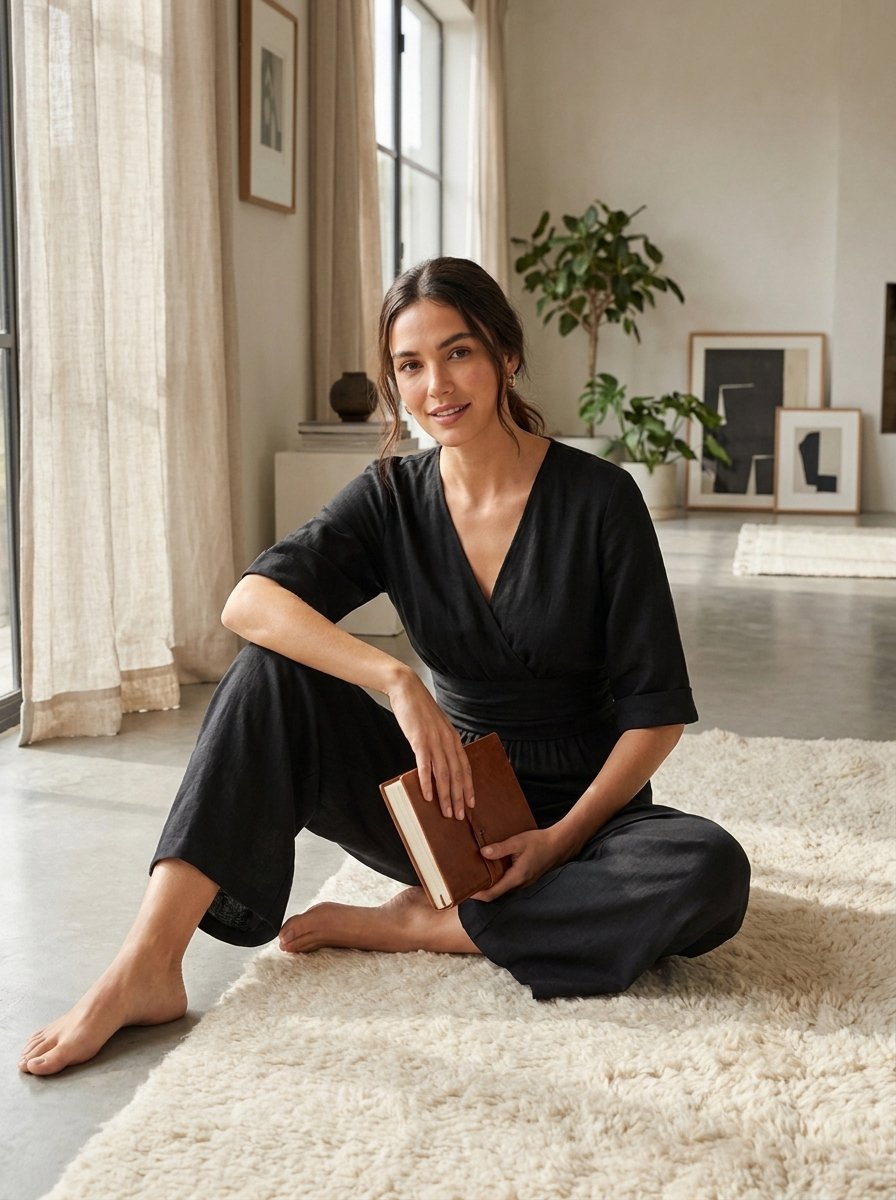 Women's V-Neck Jumpsuit | Wide-Leg