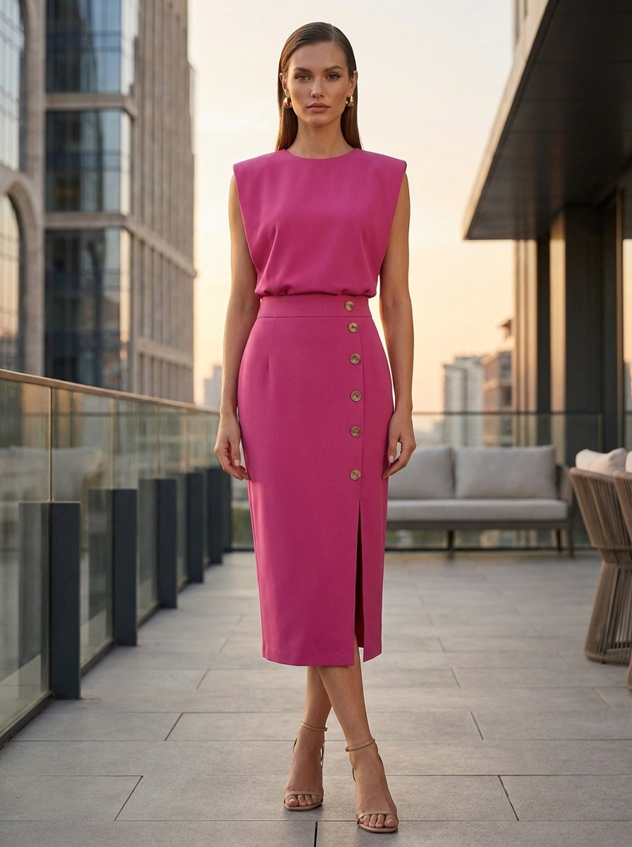 Women's Fitted Midi | Button Slit
