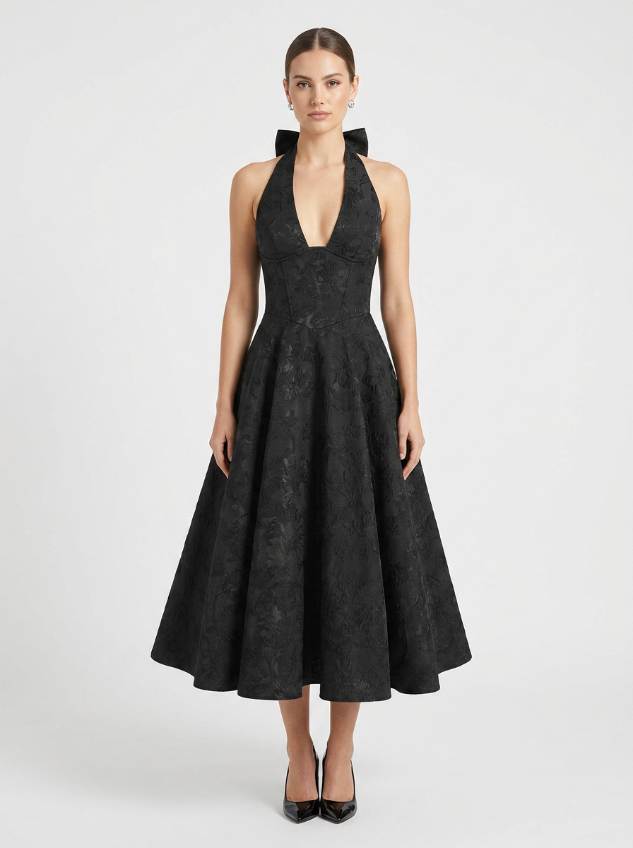 Women's Halter Midi Dress | Full Skirt