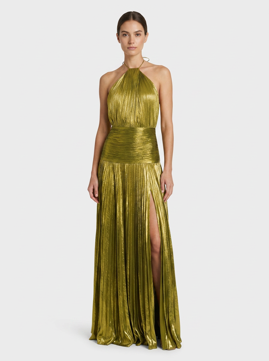 Women's Metallic Halter Maxi | Slit