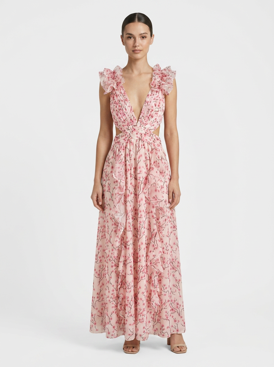 Women's Floral Maxi Dress | Cut-Out