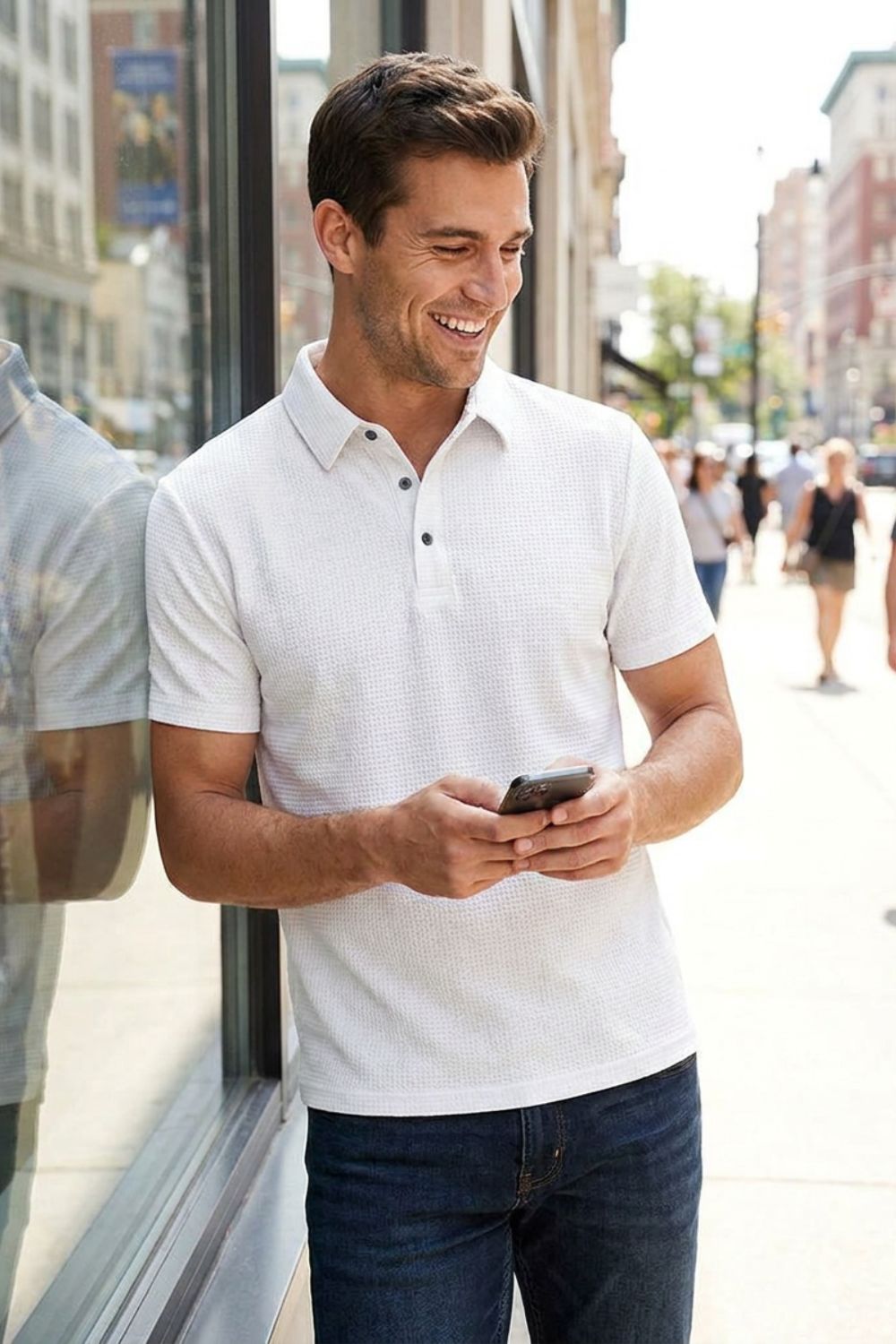 Men's Short Sleeve Polo Shirt with Button Placket