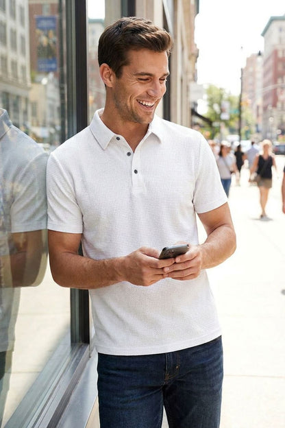 Men's Short Sleeve Polo Shirt with Button Placket