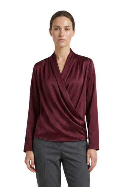 Women's Wrap Blouse with V-Neck and Long Sleeves