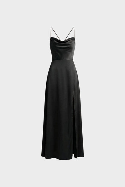 Women's Cowl-Neck Satin Maxi | Slit
