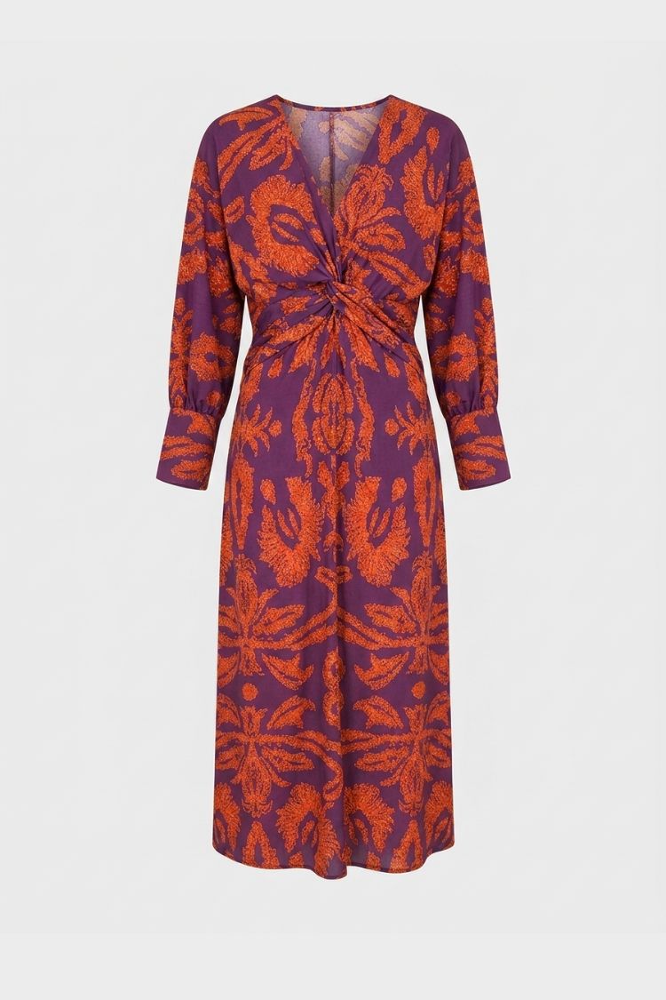 Midi Dress for Women in Wrap Style with V-Neck