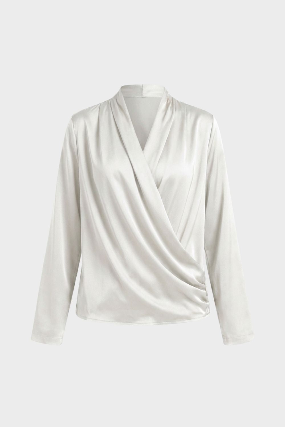 Women's Wrap Blouse with V-Neck and Long Sleeves