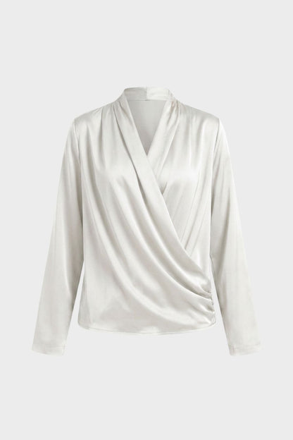 Women's Wrap Blouse with V-Neck and Long Sleeves