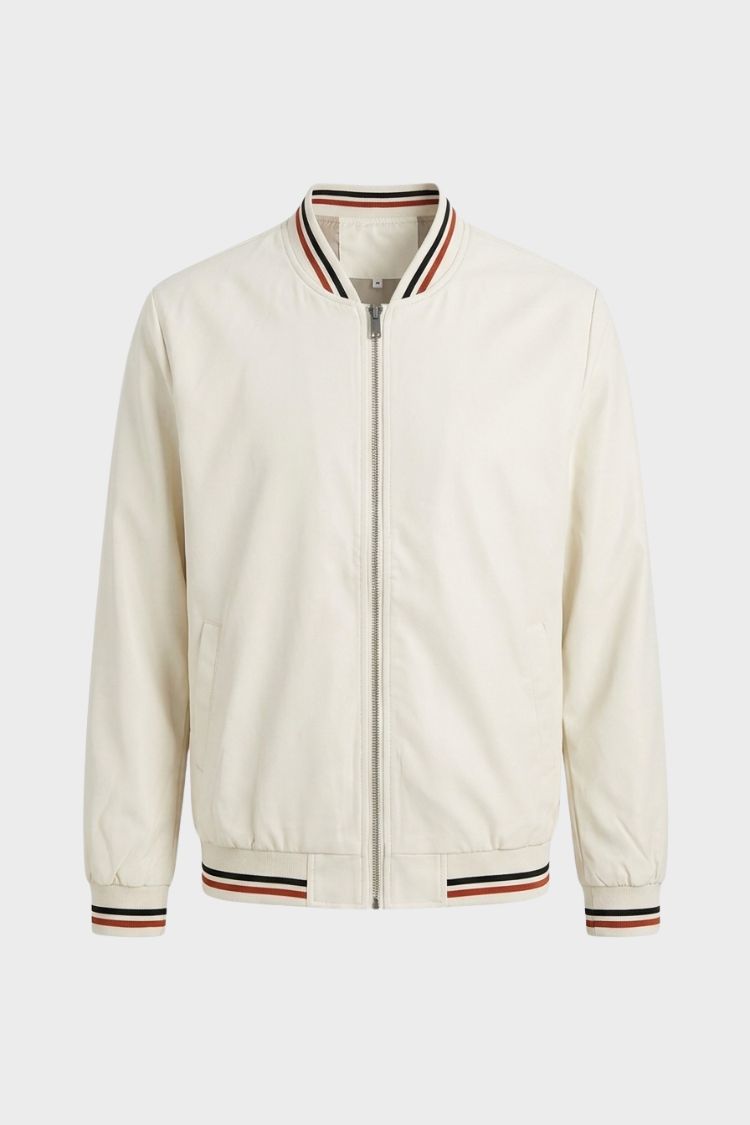 Men's Bomber Jacket with Zip and Stand-Up Collar