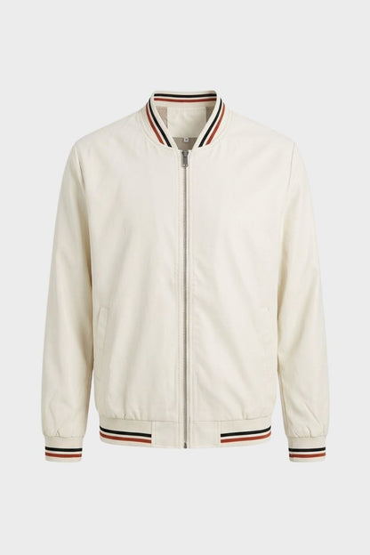 Men's Bomber Jacket with Zip and Stand-Up Collar