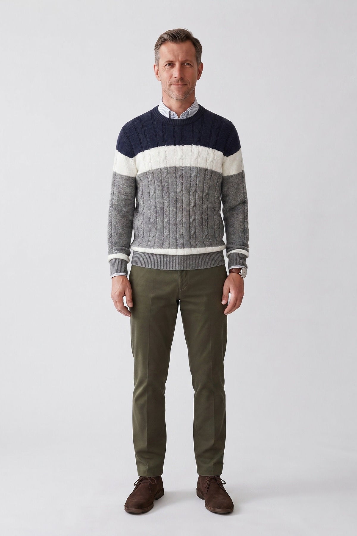 Men's Cable Sweater | Colorblock Panels