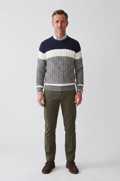 Men's Cable Sweater | Colorblock Panels