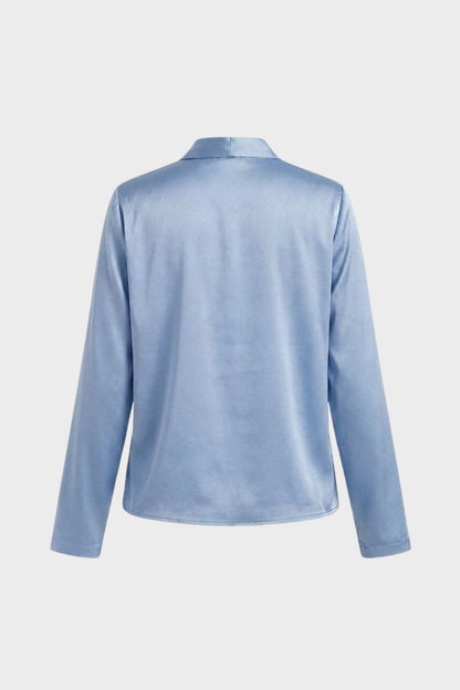 Women's Wrap Blouse with V-Neck and Long Sleeves