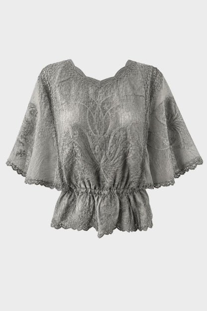 Women's Scalloped Lace Blouse | Peplum Hem