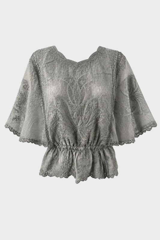 Women's Scalloped Lace Blouse | Peplum Hem