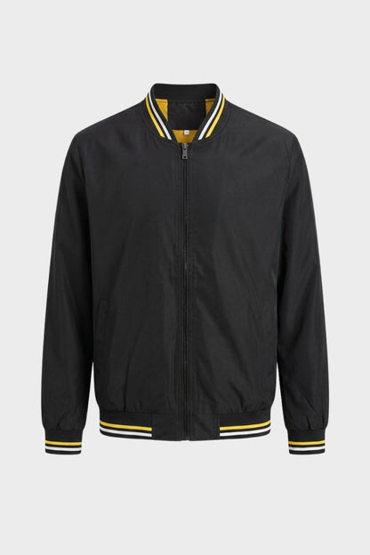 Men's Bomber Jacket with Zip and Stand-Up Collar