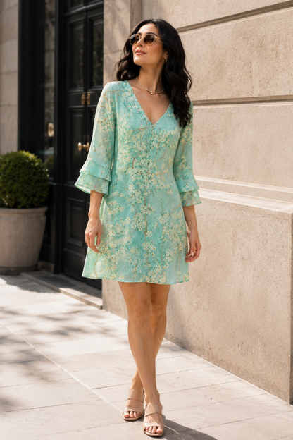Women's Flare-Sleeve Mini | V-Neck