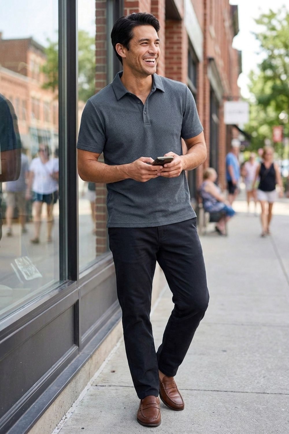 Men's Short Sleeve Polo Shirt with Button Placket