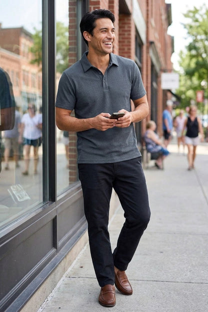 Men's Short Sleeve Polo Shirt with Button Placket
