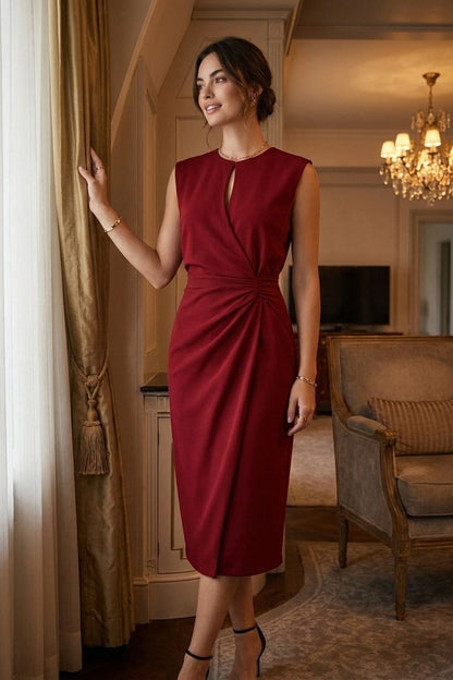 Women's Ruched Pencil Midi | Keyhole