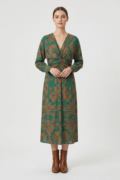 Midi Dress for Women in Wrap Style with V-Neck
