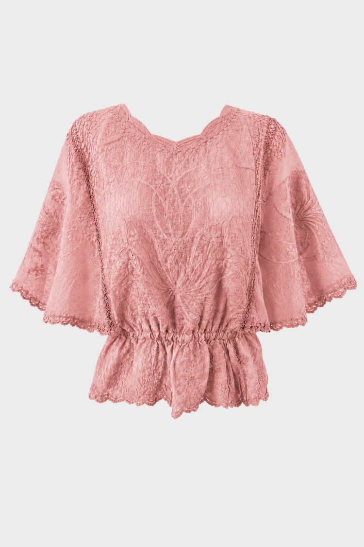 Women's Scalloped Lace Blouse | Peplum Hem